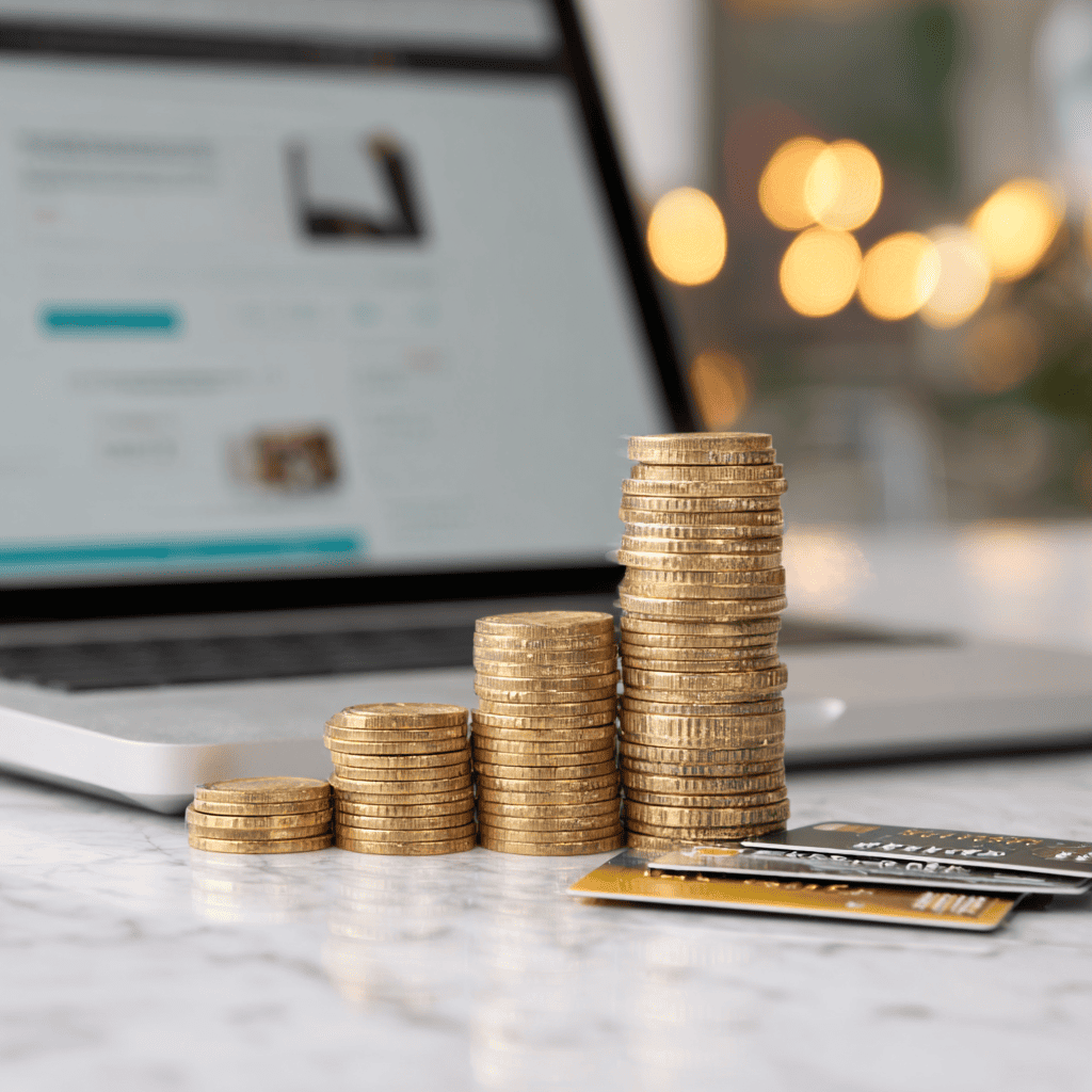 a-laptop-and-a-stack-of-coins